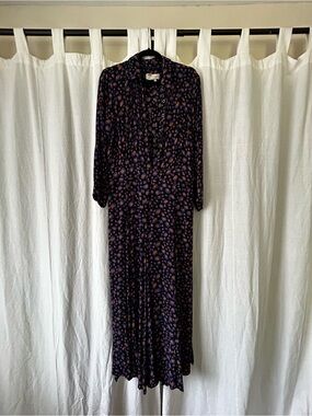 Anthropologie Black Jumpsuit with Purple and Rust Animal Print